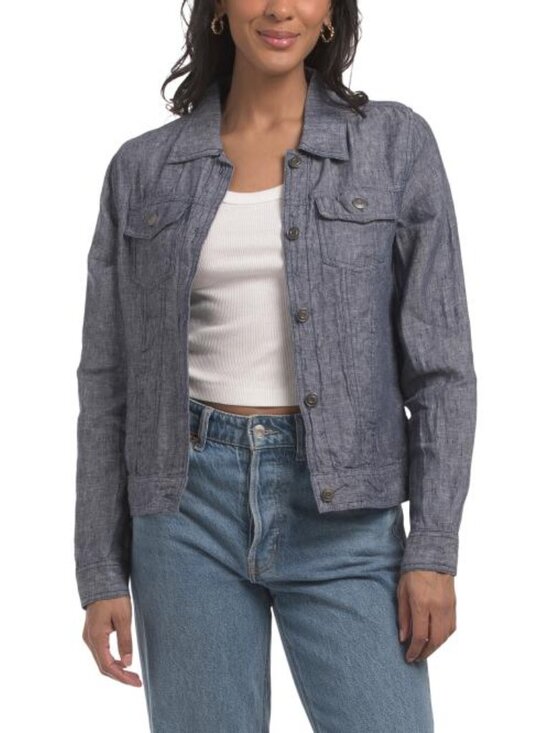 MARTHA STEWART COLLECTION Jackets & Blazers - MARTHA STEWART COLLECTION Linen Jean Jacket With Metal Trim
